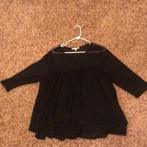 Plus SizeBlack Flowy Top w/ Sheer Sleeves & Collar